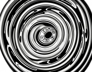 Fototapete - a black and white abstract composition featuring a central circular element with a spiral pattern around it, creating a sense of depth and movement