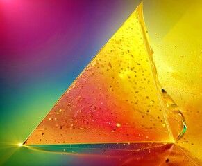 Fototapete - a vibrant, abstract representation triangular prism composed of translucent, multicolored glass, with a gradient of pink, orange, and yellow hues