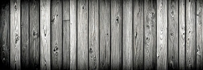 Aufkleber - A monochromatic wooden wall composed of vertical planks, with visible knots and grain patterns, creating a textured and rustic appearance