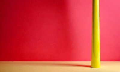 Poster - A yellow pillar stands against a pink background, casting a shadow on the floor
