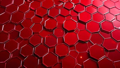 Poster - a close-up view red hexagonal pattern composed of numerous small hexagons arranged in a repeating pattern