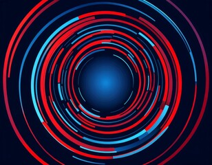 Leinwandbilder - a circular pattern of concentric lines in red, blue, and black, with a central blue circle and a dark blue background