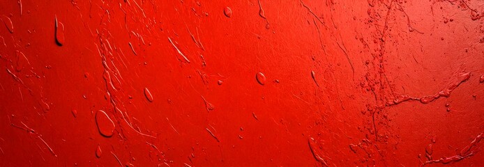 Poster - A close-up view red textured surface, with water droplets scattered across it, creating a sense of movement and depth