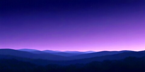 Poster - A serene landscape with rolling hills and a deep purple sky at dusk