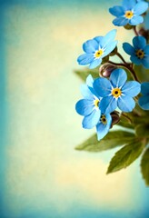 Poster - A cluster of delicate blue forget-me-not flowers with yellow centers is set against a soft, blurred blue background