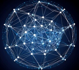 Leinwandbilder - a complex network of interconnected lines and dots, resembling a sphere or a globe, against a dark background
