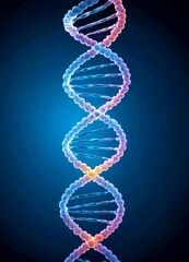 Poster - a DNA double helix, with the helix composed of colorful spheres and lines, set against a dark blue background