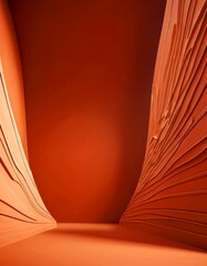 Fototapete - a striking abstract composition of orange and red hues, with a central vertical line and a series of curved lines on either side, creating a sense of depth and movement.