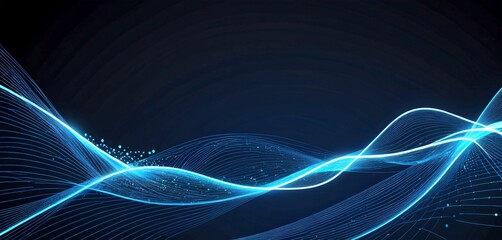 Aufkleber - a dark background with a wave-like pattern of blue and white lines and dots, creating a sense of movement and energy