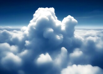 Poster - A bird's eye view vast expanse of fluffy white clouds against a deep blue sky