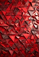 Poster - a close-up view red and brown geometric pattern composed of numerous overlapping triangular shapes, creating a visually striking and textured composition