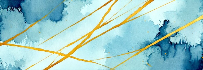 Poster - an abstract painting featuring a blue background with white splatters and splotches, creating a sense of movement and depth The painting is executed in a