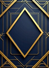 Aufkleber - a dark blue background with a geometric pattern of intersecting gold lines and a central diamond-shaped frame