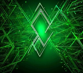 Fototapete - a digital art piece with a geometric design in shades of green and black The central element is a white diamond shape with a green border, surrounded by a network of