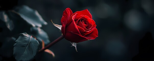 Wall Mural - A single red rose against a dark background