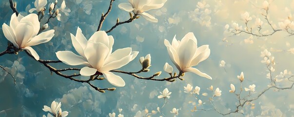 Wall Mural - A magnolia tree with large, white blossoms