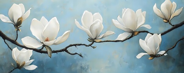 Wall Mural - A magnolia tree with large, white blossoms