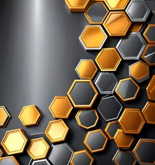 Fototapete - a repeating pattern of hexagonal shapes in varying shades of gold and black, arranged in a diagonal line against a dark background
