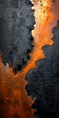 Fototapete - a striking abstract composition of dark and light colors, with splashes of orange and black adding depth and contrast The text 