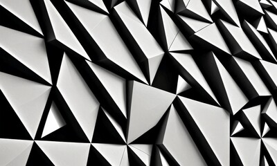 Poster - a close-up view geometric pattern composed of numerous triangular shapes, arranged in a repeating pattern The black and white color scheme enhances the visual impact of