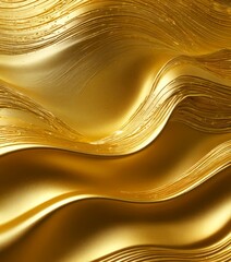 Fototapete - a close-up view shiny, golden surface with a wave-like pattern The golden hue is prominent, and the surface appears to be made material that reflects light, creating