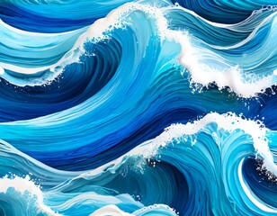 Aufkleber - a vibrant, abstract representation of ocean waves, with a mix of blue, white, and gray hues The waves are depicted in a dynamic, swirling motion, creating a sense of movement