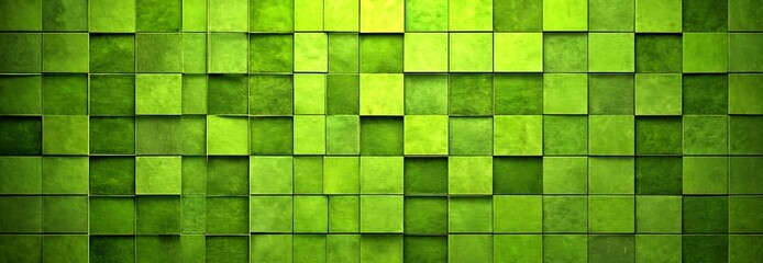 Leinwandbilder - a grid of square tiles in a vibrant green color, arranged in a uniform pattern The tiles are slightly overlapping, creating a sense of depth and texture The does