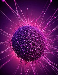 Leinwandbilder - a spherical object composed of numerous interconnected lines and dots, creating a complex network of connections against a dark purple background