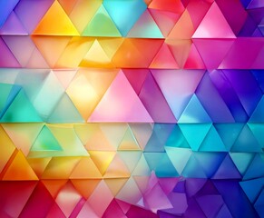 Poster - a vibrant and abstract pattern composed of overlapping triangular shapes in various shades of pink, orange, yellow, green, blue, and purple