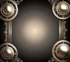 Aufkleber - a dark background with a central circular design, flanked by two identical circular designs on either side The design elements are ornate and intricate, with a gradient