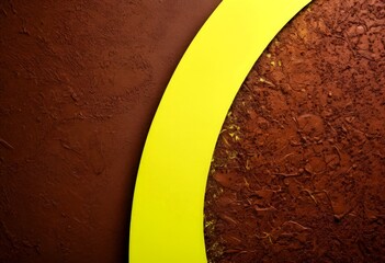Fototapete - a close-up view textured brown surface with a yellow curved line running diagonally across it, creating a sense of movement and dynamism