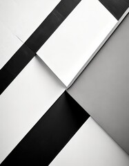 Leinwandbilder - a black and white abstract composition featuring intersecting diagonal lines and rectangles, creating a sense of depth and perspective