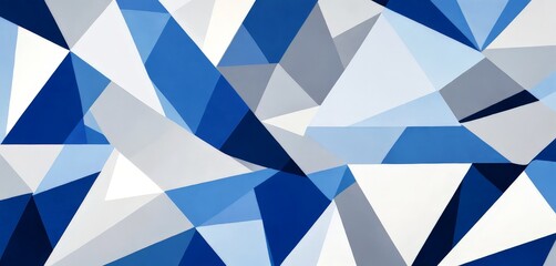 Aufkleber - a geometric pattern composed of numerous triangular shapes in various shades of blue, white, and gray, arranged in a random and overlapping manner