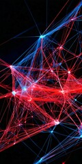 Leinwandbilder - a digital illustration featuring a complex network of interconnected lines and points in red, blue, and white, creating a striking visual effect