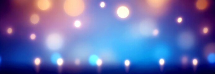Aufkleber - a blurred background with a gradient of blue and purple hues, dotted with white and yellow circles that appear to be lights or bokeh effects