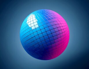 Leinwandbilder - A spherical object with a grid-like pattern of blue and pink squares, set against a dark blue background