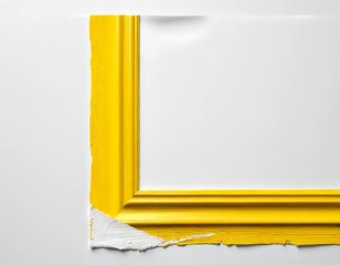Aufkleber - A yellow-framed painting with a white border is displayed against a white wall, with a small tear in the corner of the frame