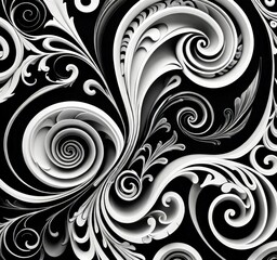 Leinwandbilder - a striking black and white abstract composition featuring intricate swirls and curves, creating a sense of movement and dynamism