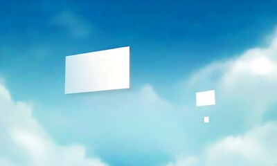 Aufkleber - two white rectangular billboards floating in a light blue sky with scattered clouds