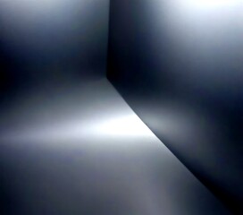 Poster - a minimalist, abstract room with a gray color scheme, featuring a large, curved wall on the right and a flat, reflective surface on the left