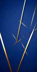 Poster - a dark blue background with gold diagonal lines intersecting at various angles, creating a sense of depth and movement