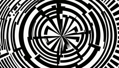 Fototapete - a black and white abstract pattern composed of concentric circles and lines, creating a visually striking and symmetrical design