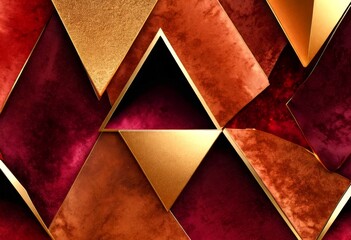 Fototapete - a geometric pattern composed of overlapping triangles in various shades of red, gold, and brown, creating a visually striking and abstract design