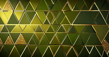 a repeating pattern of green triangles with gold accents, creating a visually striking and geometric design