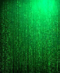 Leinwandbilder - a digital illustration computer screen with a green background and a repeating pattern of binary code