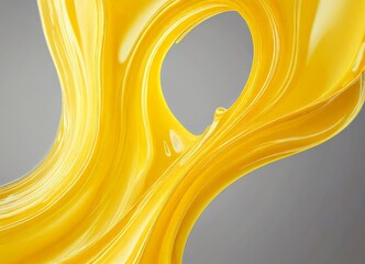 Poster - a dynamic, abstract representation yellow liquid, possibly honey or syrup, flowing and curving against a gray background