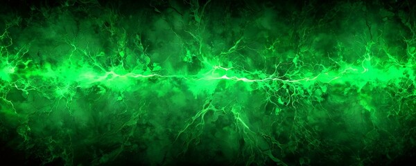 Poster - a striking green background with a dynamic, swirling pattern of lightning bolts, creating a sense of energy and movement