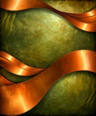 Aufkleber - a textured green background with a metallic ribbon in a warm orange hue, creating a striking contrast