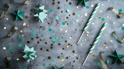 Festive New Year Decorations Flat Lay