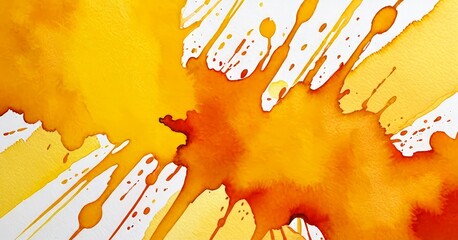 Poster - a close-up view vibrant abstract painting, featuring a mix of yellow, orange, and red hues The paint splatters and drips across the canvas, creating a dynamic and
